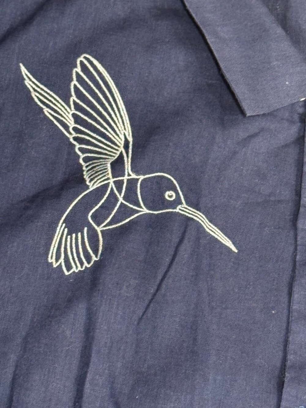 H&M XL Navy Embroidered Hummingbird Short Sleeve Shirt Kitschy Whimsical - Picture 6 of 11